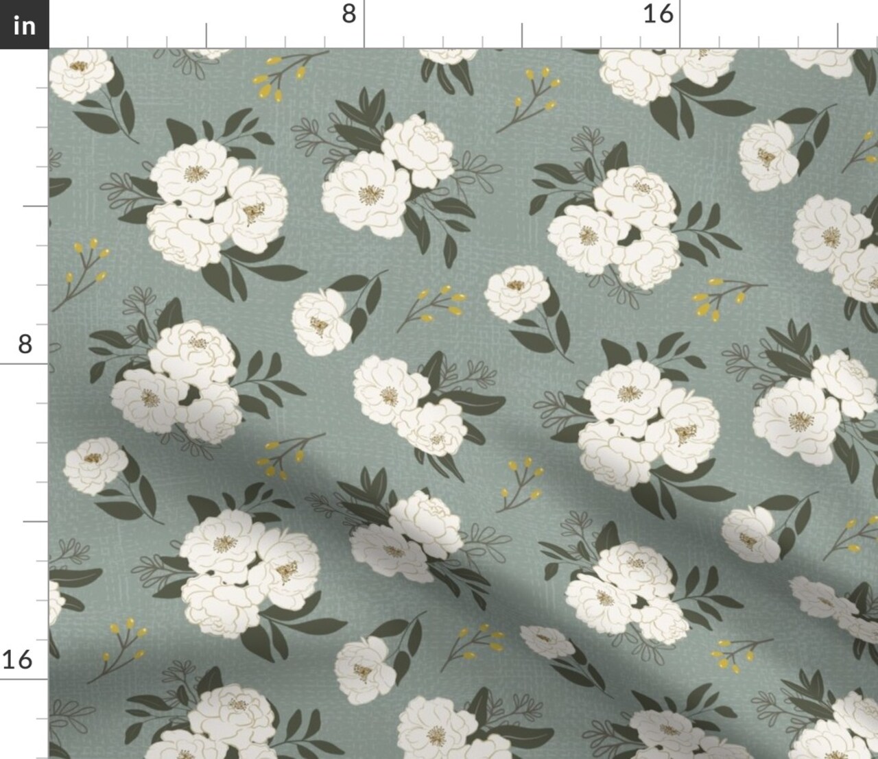 Botanical Spring Sage Green Peony Flowers Garden Custom Printed Fabric by Spoonflower Various Fabrics by the Yard or Fat Quarter